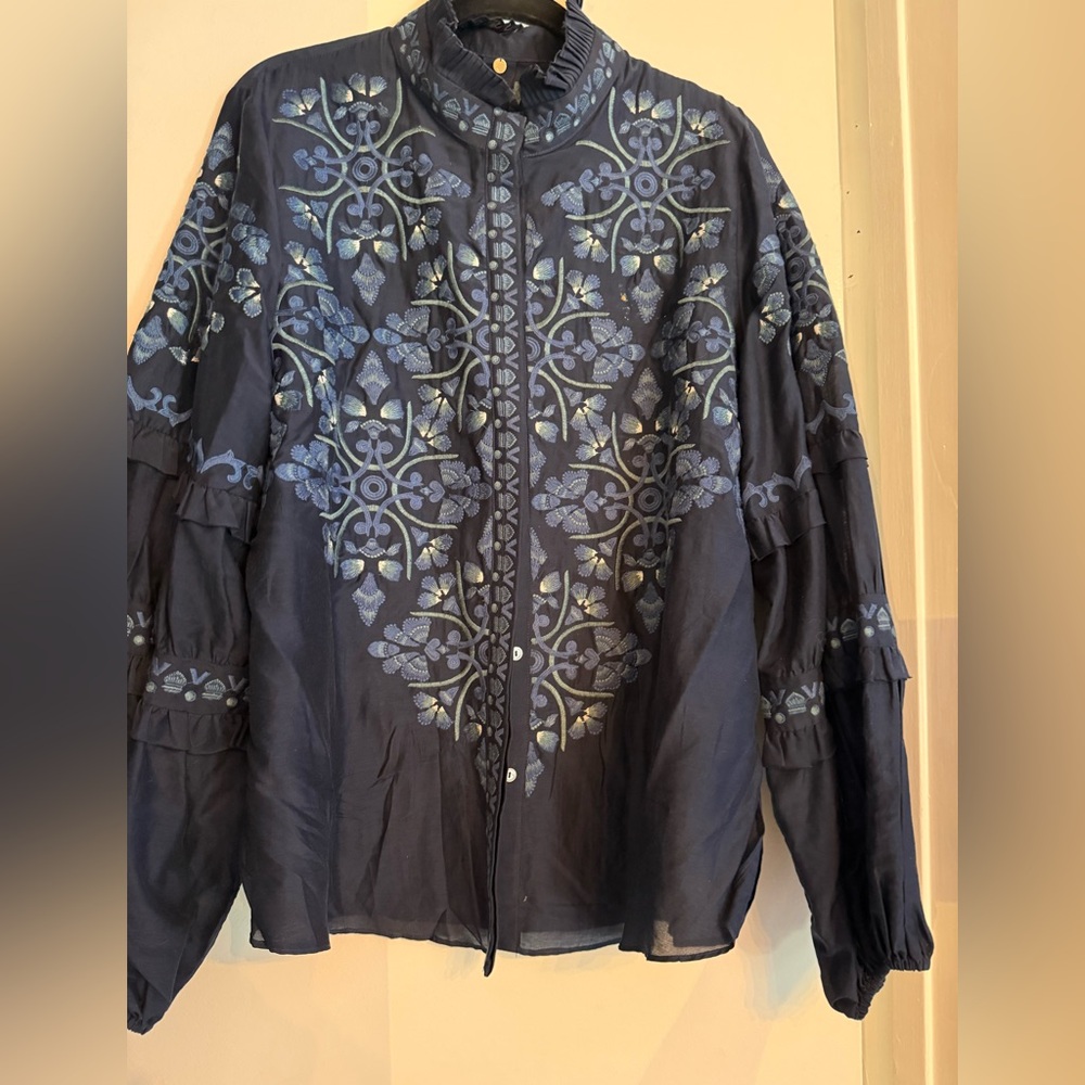 Kobi Halperin Midnight Blue Embroidered Blouse